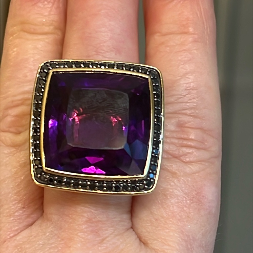 John Hardy 18 karat gold, amethyst and Diamond Ring - Picture 10 of 14